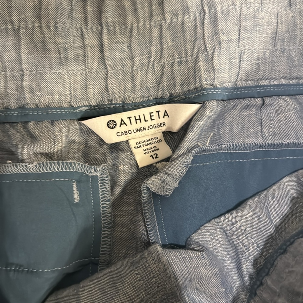 Athleta Cabo Linen Jogger Size 12 Light Blue‎ - Picture 3 of 5